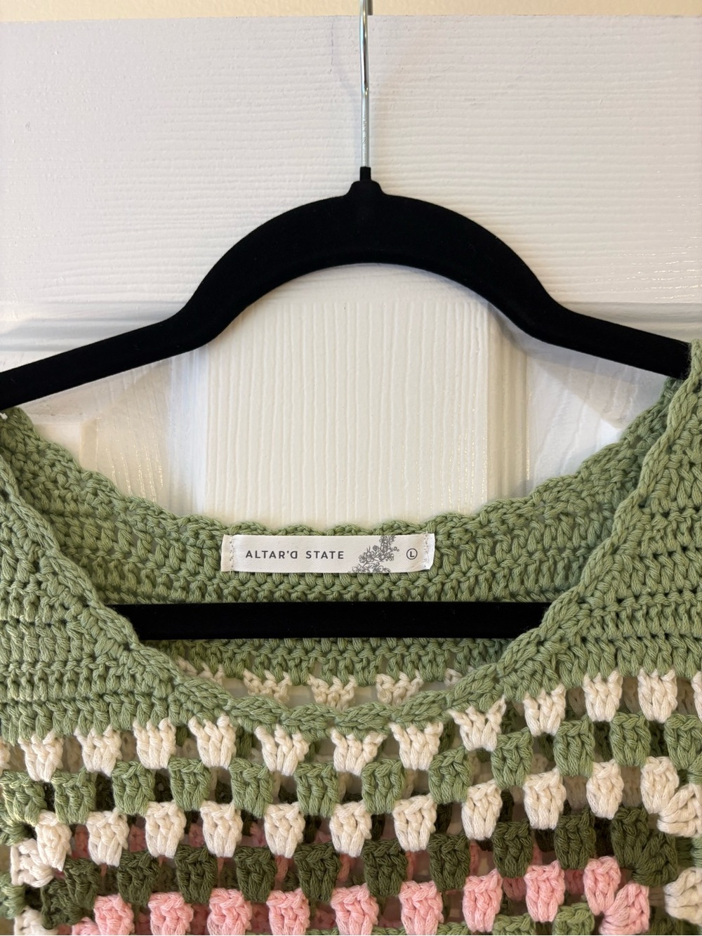 Altar'd State Crocheted Tank Top in Sage, Pink, Cream - Picture 2 of 2